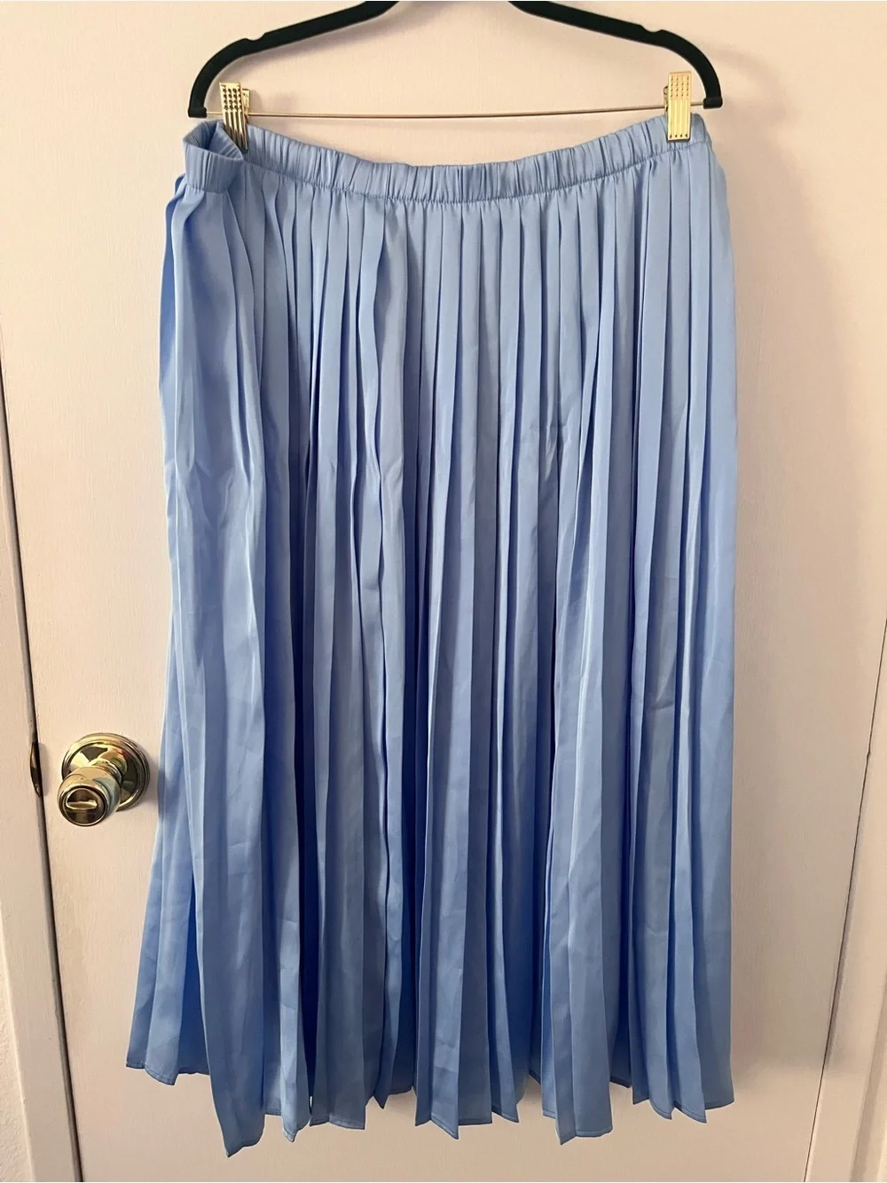 A New Day Pleated Satin Midi Skirt Sky Blue Plus Size 1X
